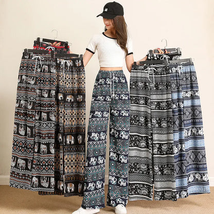 Elephant Print Wide Leg Pants