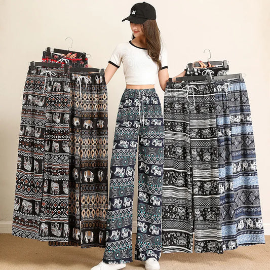 Elephant Print Wide Leg Pants