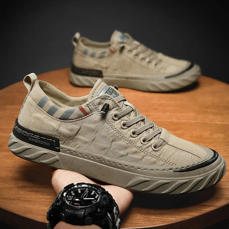 Men's Textured Lace-up Front Skate Canvas Shoes