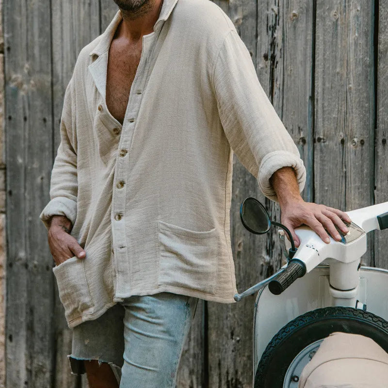 Long Sleeve White Cotton Linen Shirt