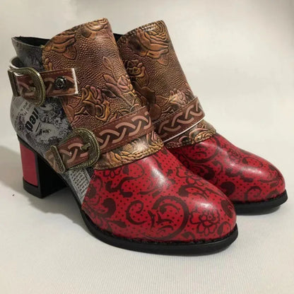 Retro Ethnic Style Printing High Heels Shoes