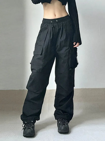 Grey Wide Legs Cargo Pants