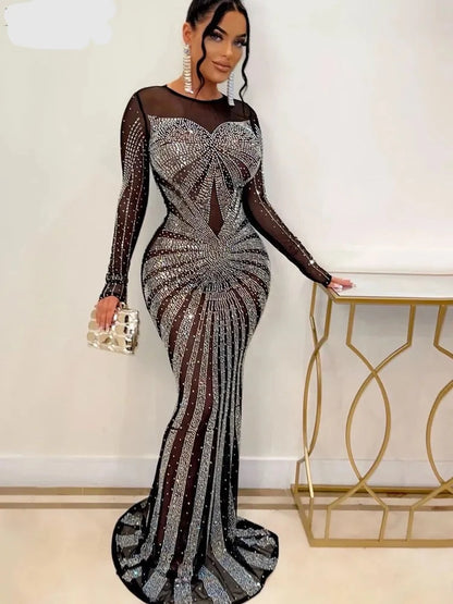 Bonnie Forest Gorgeous Sheer Mesh Crystal Maxi Dress